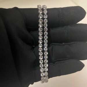 2 Men's Silver Crystal Tennis Bracelet - Sparkling Clear Stones